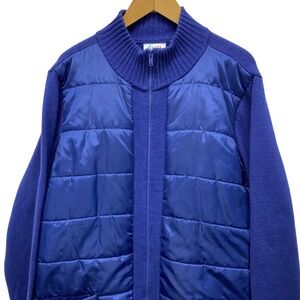 Denim & Co. Hybrid Puffer Knit Jacket Womens XL Royal Blue Full Zip Mock Neck